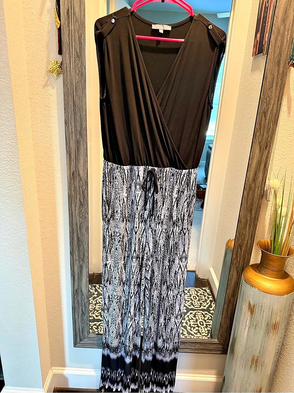 NY Collection Black Snake Print Wide Leg Jumpsuit Tall Girl Friendly L